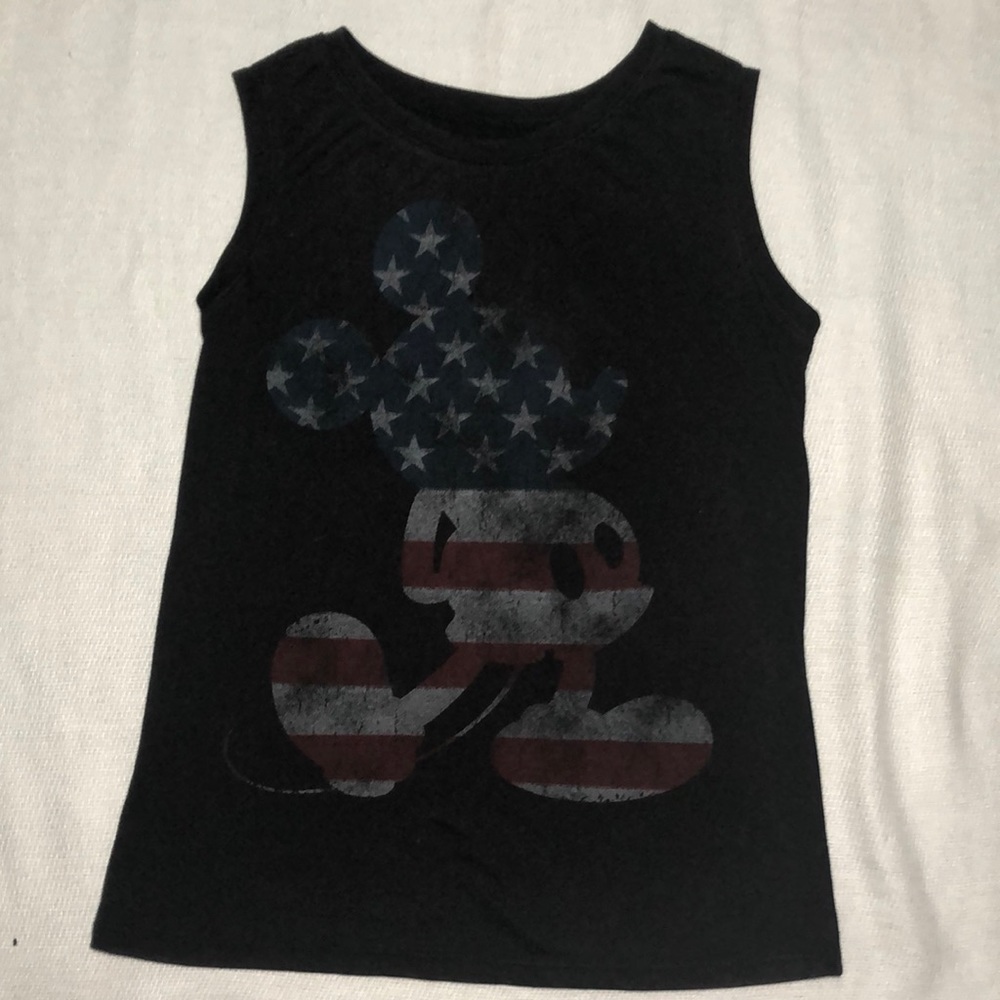 Sleeveless Mickey Mouse T-shirt with American flag print